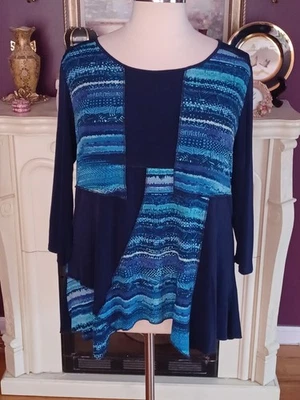 Túnica para mujer Kate & Mallory azul diseño abstracto manga larga talla 1X NUEVA Foto 1 de 4