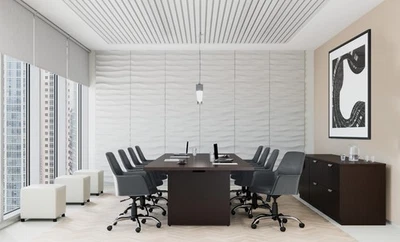 Offices To Go OTG 12' Espresso Rectangular Conference Table w 8 Luxhide Chairs - Image 1 of 4