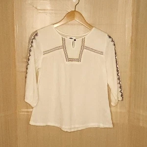 Old Navy New Cream Boho Embroidered Flowy Top 10-12 - Picture 1 of 7