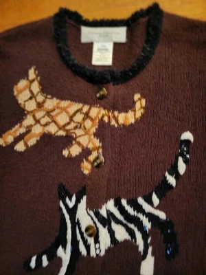 Vintage Susan Bristol Med Brown Cardigan In Cat'sDesign, Size Petite Medium  - Image 1 of 4