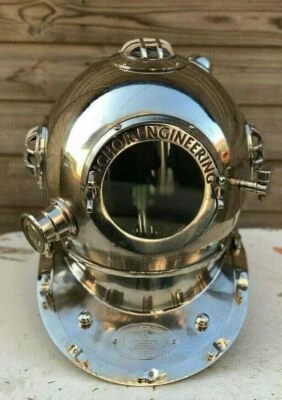US Navy Mark V Divers Diving Helmet Silver Scuba Style Antique Vintage Full Size - Image 1 of 4