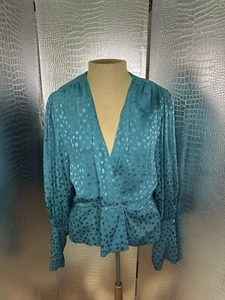 Vintage 80s Turquoise Polka Dot Blouse With Unique Sleeve Buttons - Size S/M - Picture 1 of 6