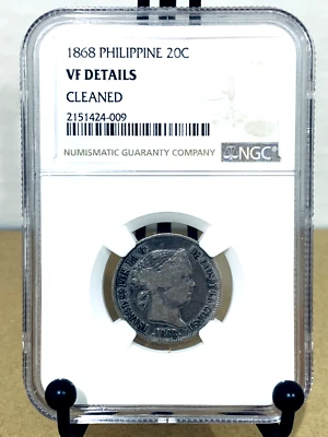1868 Philippine 20c NGC VF Very Fine Details Cleaned #2151424-009 - Image 1 of 2