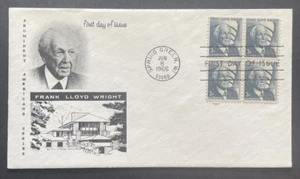 US FDC Block of 4 Sc#1280 1966 Spring Green WI Frank Wright Prominent Americans - Picture 1 of 3