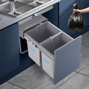 NEW 40L SLIDING KITCHEN PULLOUT RECYCLING PULL-OUT WASTE BIN GARBAGE TRASH CAN - Picture 1 of 18