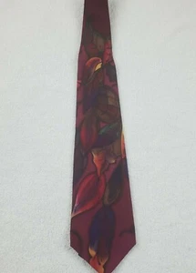 Robert Daskal Beth Littles Hand Painted Necktie Burgundy Red Abstract Leaves Tie - Picture 1 of 4