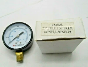 UA25A4L 0-30PSI Pressure Gauge, 2.5" Utility, ST/BR LM 1/4" NPT. Weksler new - Picture 1 of 7