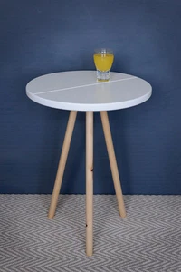 Three legged coffee or end table with a white top in the design of a pill/tablet - Picture 1 of 12