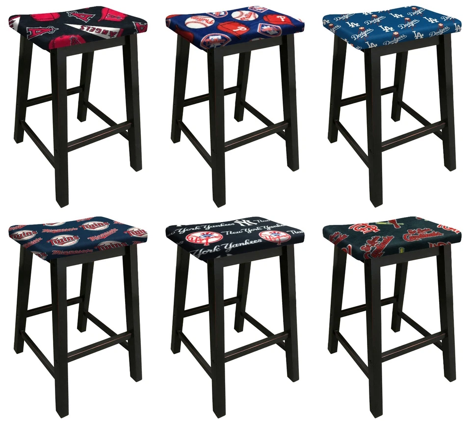 TABURETE BAR MADERA ACABADO NEGRO CON LOGO MLB TEAM TELA 24" O 29" ALTO HOMBRE CUEVA  Foto 1 de 1