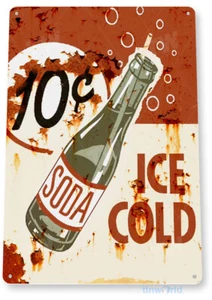 TIN SIGN Ice Cold Soda Cola Kitchen Cottage Bar Retro Rustic Soda Decor B687 - Picture 1 of 2