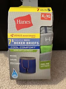 NWT Hanes Boys Boxer Briefs Underwear 7 pairs/pack Blue Gray Green XL (18-20)