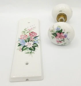 Vintage J.M. Limoges Hand Painted Wild Flowers Door Knob & Finger/Push Plate - Picture 1 of 21