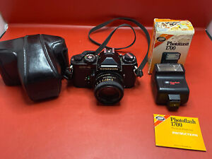Chinon CE-4 Camera With Auto Chinos Multi-coated 1:17 50mm Lens + Flash & Case
