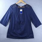 Bnwt Millers Women's Size 10 Navy Blue  Blouse 3/4 Sleeve Lace Detail Kaftan Top