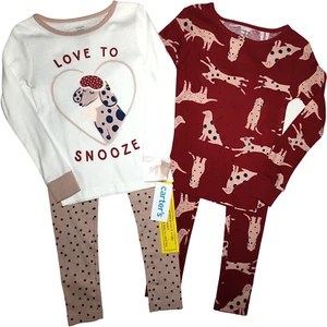 Carter's Puppy Dog Sz 5T Love To Snooze 4pc Pajama Set Pants Long Sleeve Girl - Picture 1 of 3