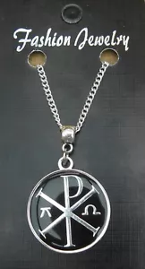 Chi-Rho Alpha-Omega Pendant Necklace 18" or 24 inch Chi Rho Christian Charm - Picture 1 of 4