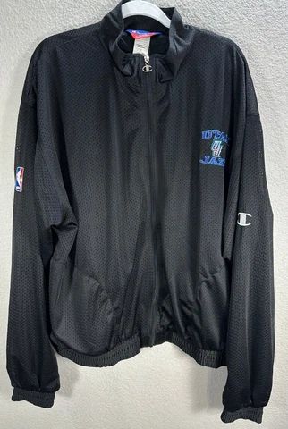 Vintage Men's Champion NBA Black Mesh Jacket Utah Jazz Lightweight Sz XL NWT Cover