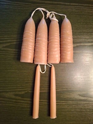 6 Primitive Hand Dipped Candles #2 Are Tappered   ( Tan In Color ) - Image 1 of 3