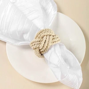 4 Cream Braided Jute Natural Burlap NAPKIN RINGS Wedding Party Event Decorations - Picture 1 of 9