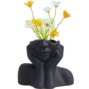 Face Vase Black Flower Vase Head Vase Ceramic Vases for Home Decor Figurines ... - Picture 1 of 6
