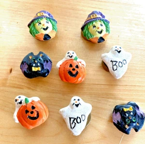 8 Vtg. Cute Vintage Halloween Pumpkin Scare crow Black Cat Ghost Button Covers - Picture 1 of 3