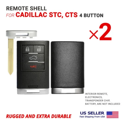 2X Carcasa de llave remota para Cadillac STC, CTS con llave de emergencia de 4 botones B116 Foto 1 de 2