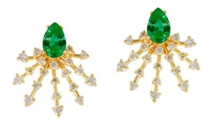 1.20ct Natural round Diamond 14k yellow gold emerald Wedding stud earrings - Picture 1 of 3