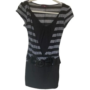 Ping Black & Gray Short-Sleeve Knit Top w/Stripes and Belt Women's Size S/M-READ - Picture 1 of 11