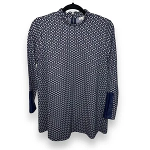 Tyler Boe Women's XS Tunic Sweater Mock Neck Blue Faux Leather Cuff Geometric - Picture 1 of 10