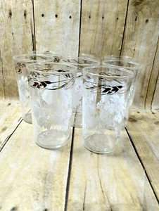 Vetro federale vintage MCM succo 8 bicchieri oro bianco bicchiere floreale - Foto 1 di 4