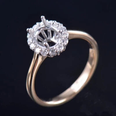 Oval 8x6MM Natural Diamond Halo Solitaire Diana Her Ring Setting Solid 14K Gold - Image 1 of 4