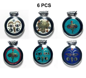 6 PCS Lot Tibetan Silver Pendants Double Side Design Stone Inlay Filling Nepal - Picture 1 of 7