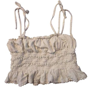 Y2K Mi Ami XS Crop Top Dainty White Smocked Tiered Fairy Angel Feminine - Picture 1 of 6
