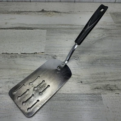 Vtg EKCO Keyhole Slotted Spatula Turner 11” Black Handle USA Kitchen Tool - Image 1 of 4