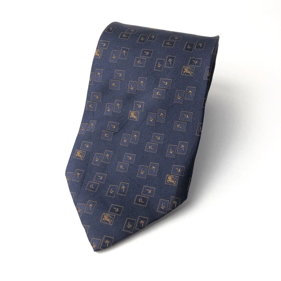 Burberry Logo All-Over Pattern Tie Navy Silk 151.5cm Good Condition - Image 1 of 4
