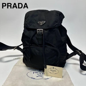 o13 Beauty PRADA Triangle Logo Nylon Black Black Drawstring Rucksack Backpac - Picture 1 of 10