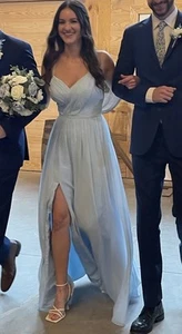 Azazie “Cora” Size 0 Sky Blue Bridesmaid Dress A-Line Pleated Chiffon Spag St - Bild 1 von 12