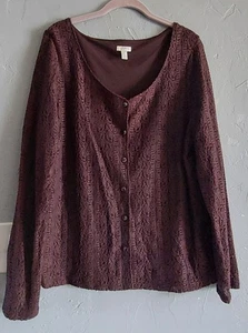 J.Jill Lace blouse with lining, woman size XL, Button Down, Brown,20 Inch Of Arm - Picture 1 of 10