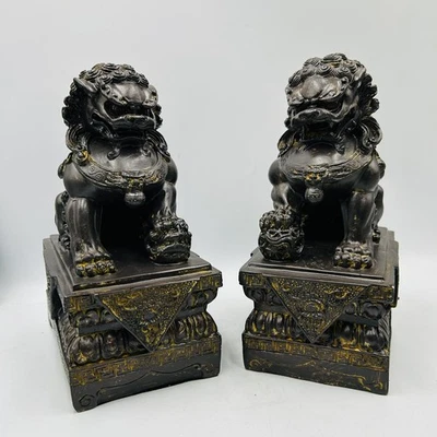 Toscano Chinese Guardian Lion Foo Dog Pair Brown Gold - Image 1 of 4