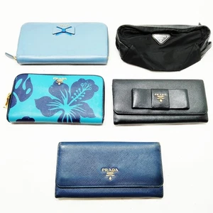 Prada Bolsa Cosmética Cartera Larga Juego de 5 Cuero Azul 1022912 - Imagen 1 de 11