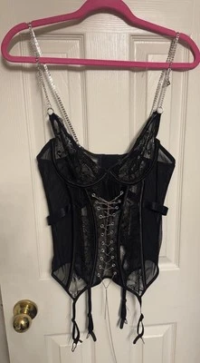🖤🖤Corsé Shirley Of Hollywood negro con cordones y cadenas talla 38🖤🖤 Foto 1 de 4
