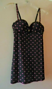Cute Jessica Simpson Short Black Dress Size M Built in Bra Pink Hearts - Picture 1 of 8