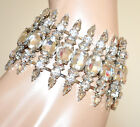 Bracciale donna argento cristalli strass semi rigido alto elegante sposa UBB20