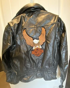 Scotts Grey Leather Removable Lined Jacket Lg Harley Davidson Patch Size 42 Mens - Picture 1 of 14