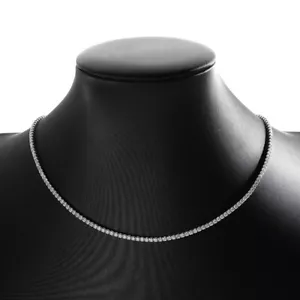 2mm Moissanite Tennis Chain Necklace 925 Sterling Silver Plated 14K White Gold - Picture 1 of 14