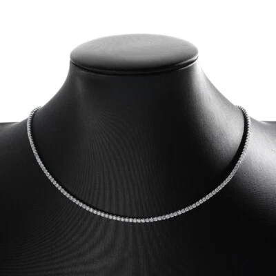2mm Moissanite Tennis Chain Necklace 925 Sterling Silver Plated 14K White Gold - Image 1 of 4