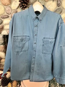 ROUTE 66 Men's Long Sleeve B!ue Denim Work Shirt SZ XXXL 2 Front Pockets - Picture 1 of 23