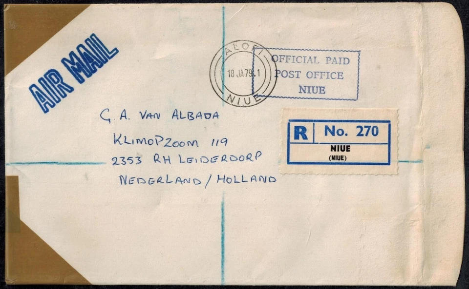 Niue 1978 Oficial Correo Registrado Cubierta con Caja OFICIAL PAGADO OFICINA DE CORREOS NIUE Foto 1 de 3