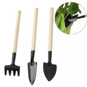 3pcs/set Mini Garden Tools Small Shovel Rake Spade Wood Handle Metal Head - Picture 1 of 9