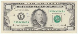 1990 One Hundred Dollar 100 Federal Reserve Note XF - AU Cleveland Ohio - Picture 1 of 2